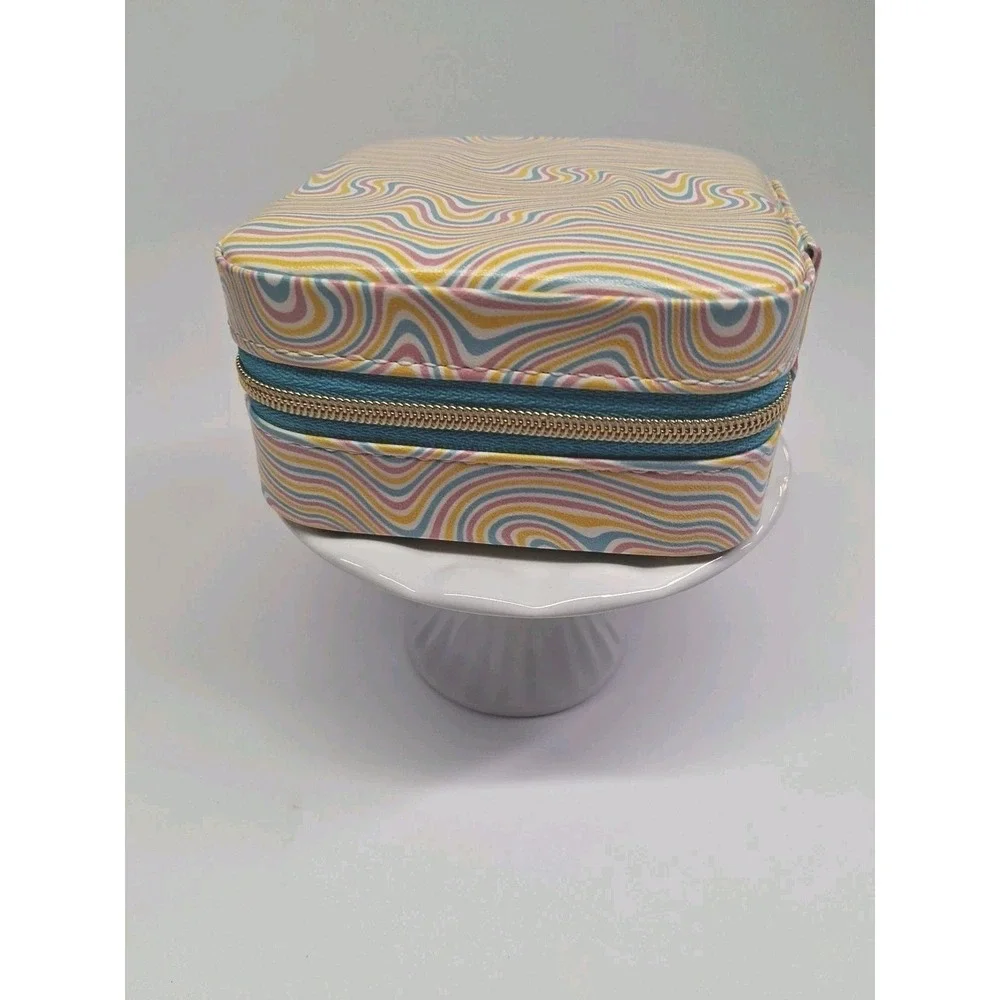 Travel Jewelry Box w/ Multiple Compartments - Pastel Psychedelic Print 4x4x2